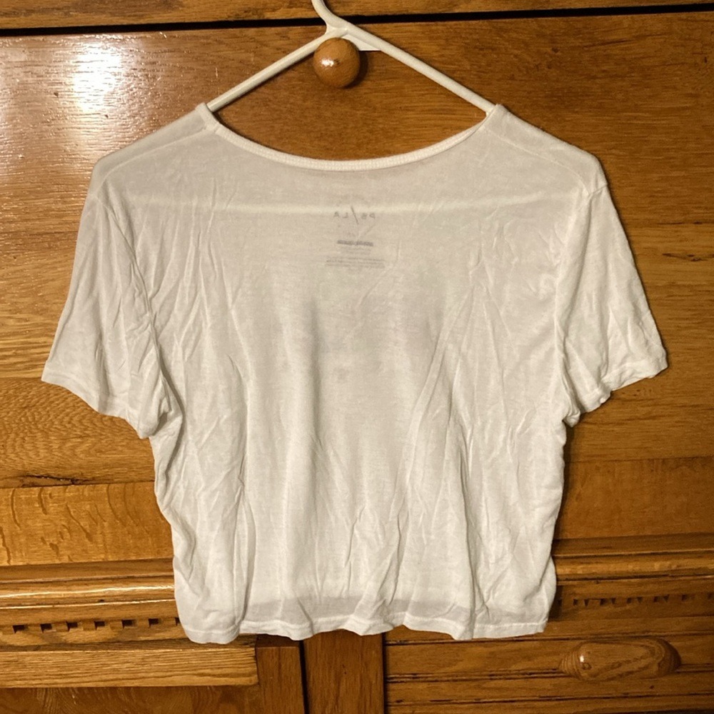 PacSun LA White Cropped Graphic Baby Tee T-Shirt Pacific Sunwear Logo Large - Picture 2 of 7